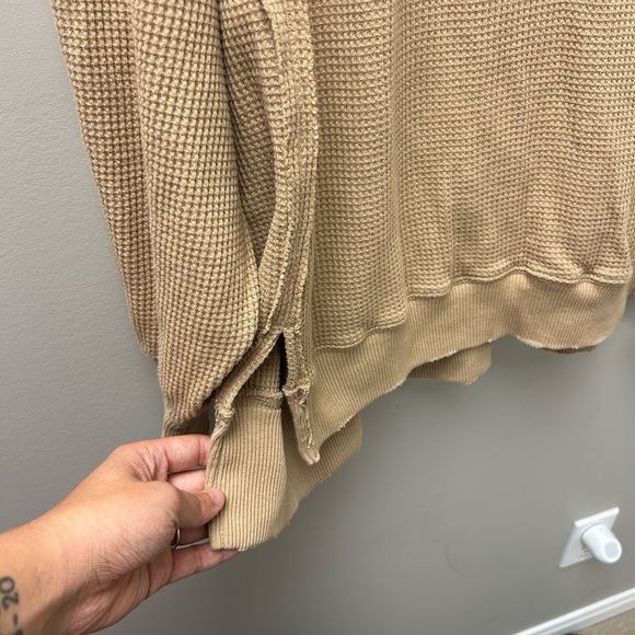 American Eagle Tan ‘This Feels Seriously Lived-In’ Oversized WaffleKnit Crewneck - Picture 3 of 5